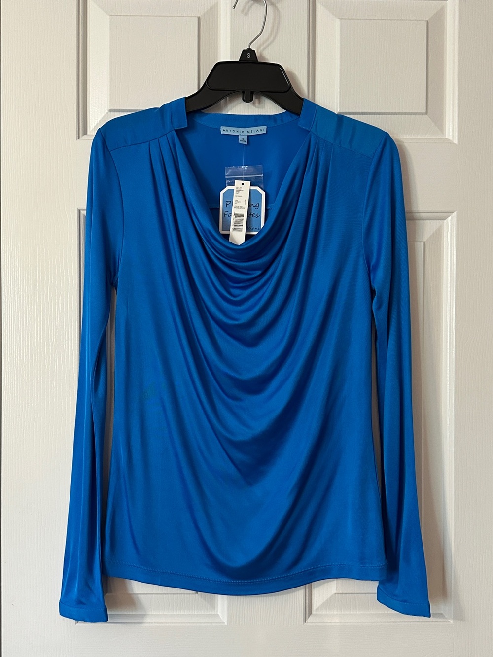 ANTONIO MELANI Royal Blue Draped Cowl Long-Sleeve Top